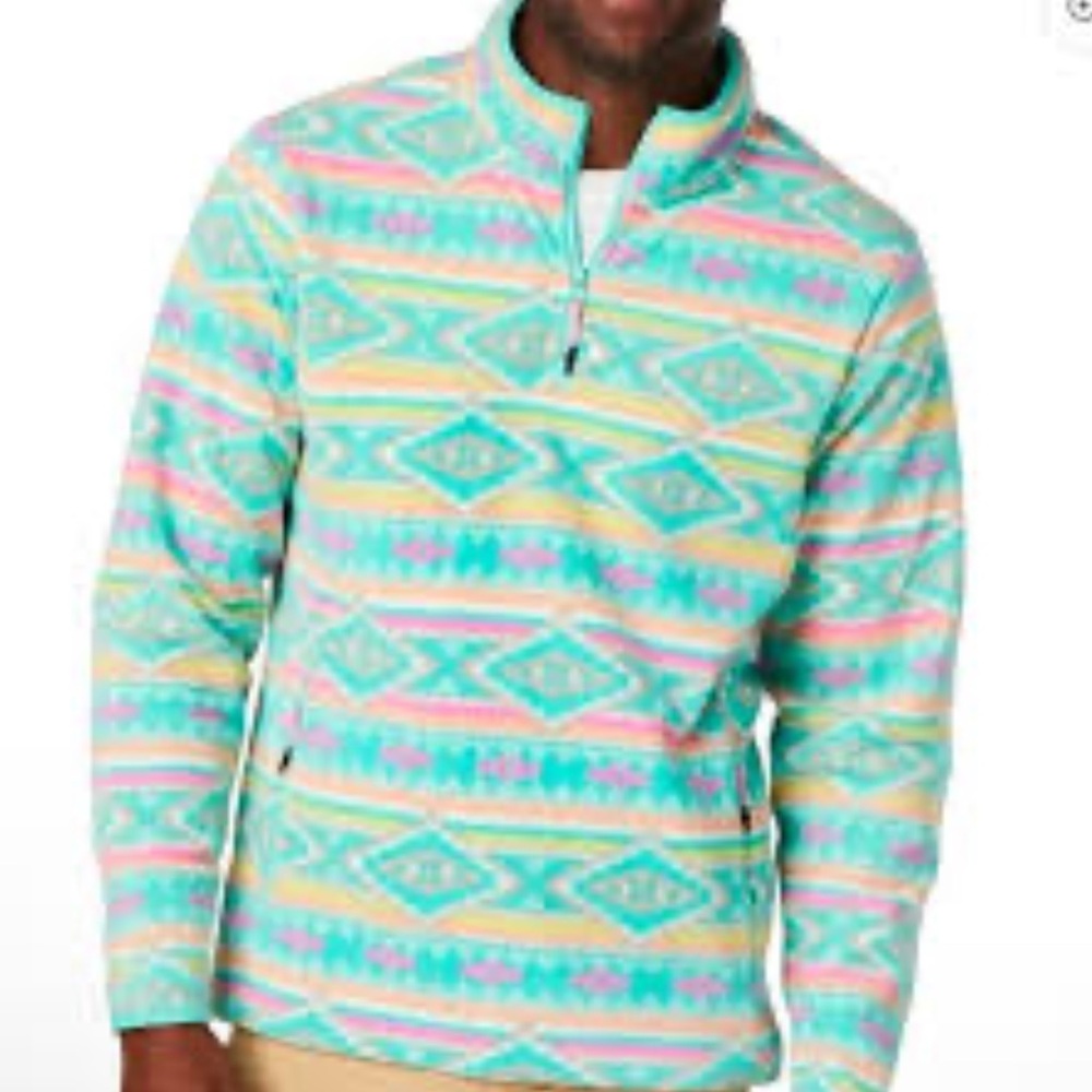 Chubbies Flame Commander Fleece Quarter-Zip Pullover Med‎ Pastel Aztec Southwest